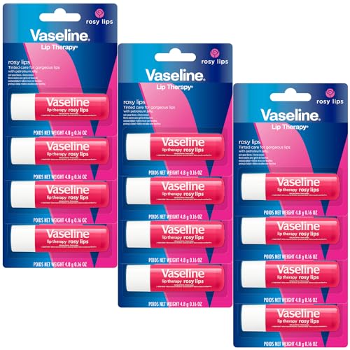 Vaseline Lip Therapy Rosy Lips 12-Pack – Moisturizing Balm, Lip Care for Dry Lips, 0.16 Oz Ea
