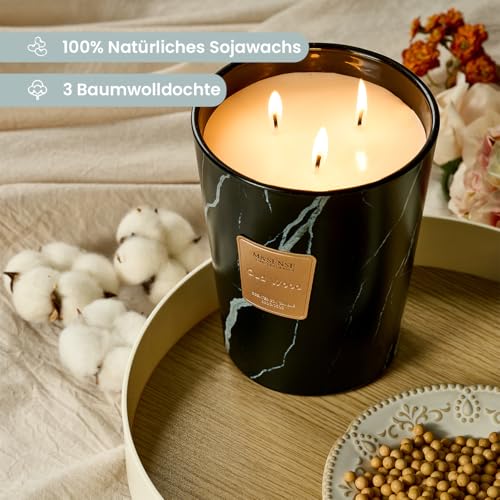 M&SENSE 990g Duftkerze Groß|Schwarz Oud-Holz Duftkerzen im Glas|Natürliche Sojawachs Kerzen|Entspannende Aromatherapie|Geschenk für Frauen & Männer,Weihnachten|150h Brenndauer & 3 Docht