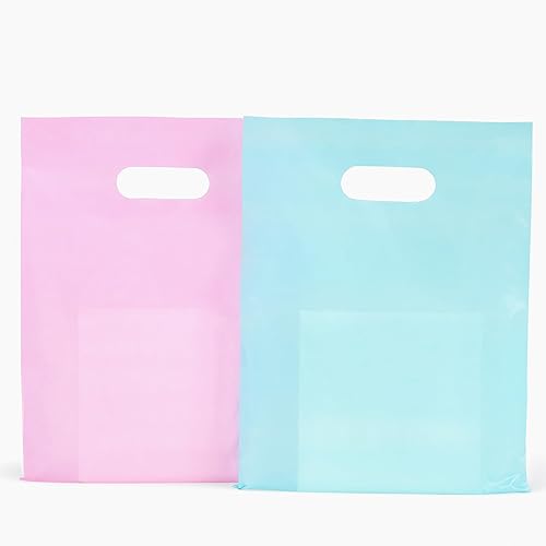 Miniatura 8 de Choice Marts-200 bolsas de plástico 100 bolsas color rosa pastel y 100 bolsas color azul pastel, 1.5 mil de grosor, 9 x 12 pulg, bolsas con asas