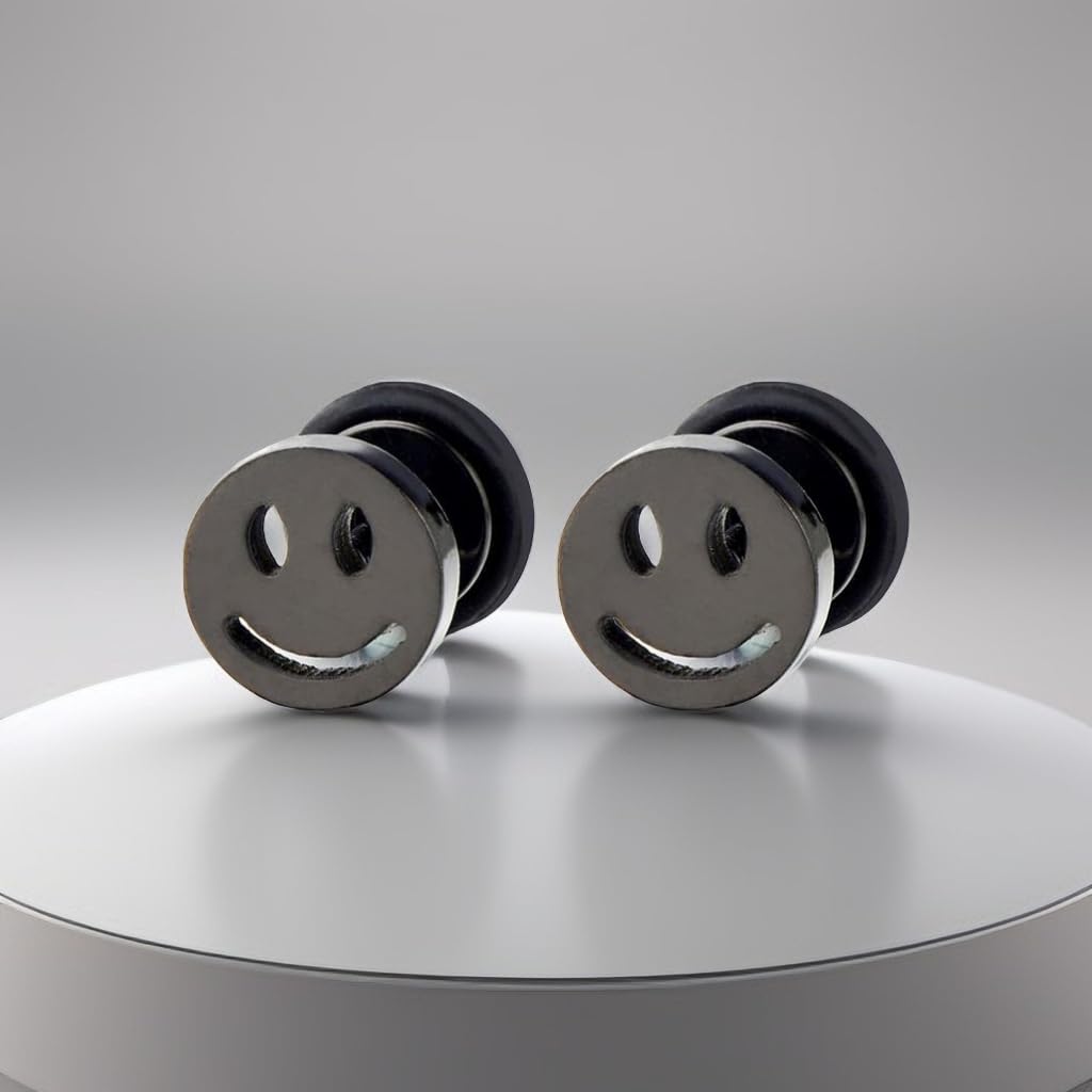Pendientes de cara sonriente para hombre y mujer y niños – Pendientes – Acero inoxidable – 2 piezas Rock Punk Hippie