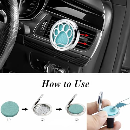 Image of AZNECK Car Essential Oil Diffuser Vent Clips (Oil Not Included) Stainless Steel Car Diffuser Clip with 10 Replacement Pads Dog Paw Car Accessories for Women Gift
