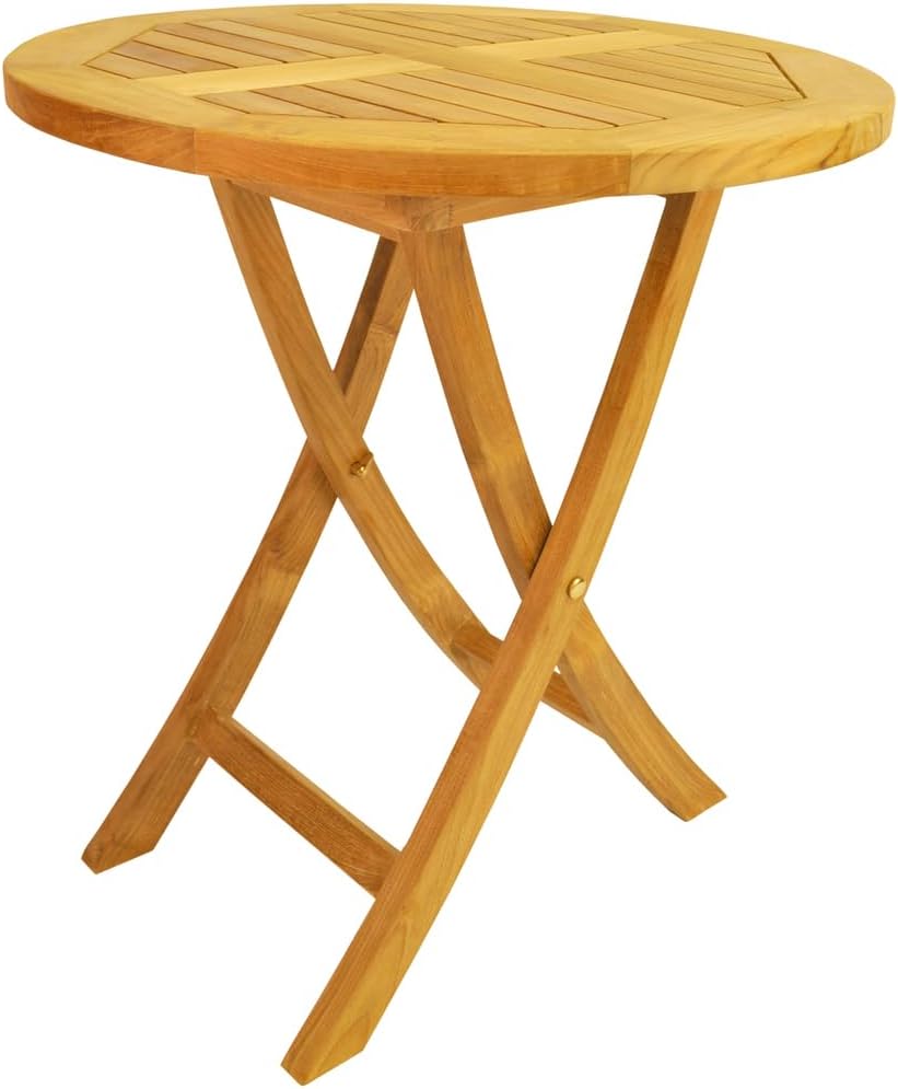 Maykoosh Round Bistro Folding Table - Teak Patio Table - Outdoor Garden Table - Portable Folding Table