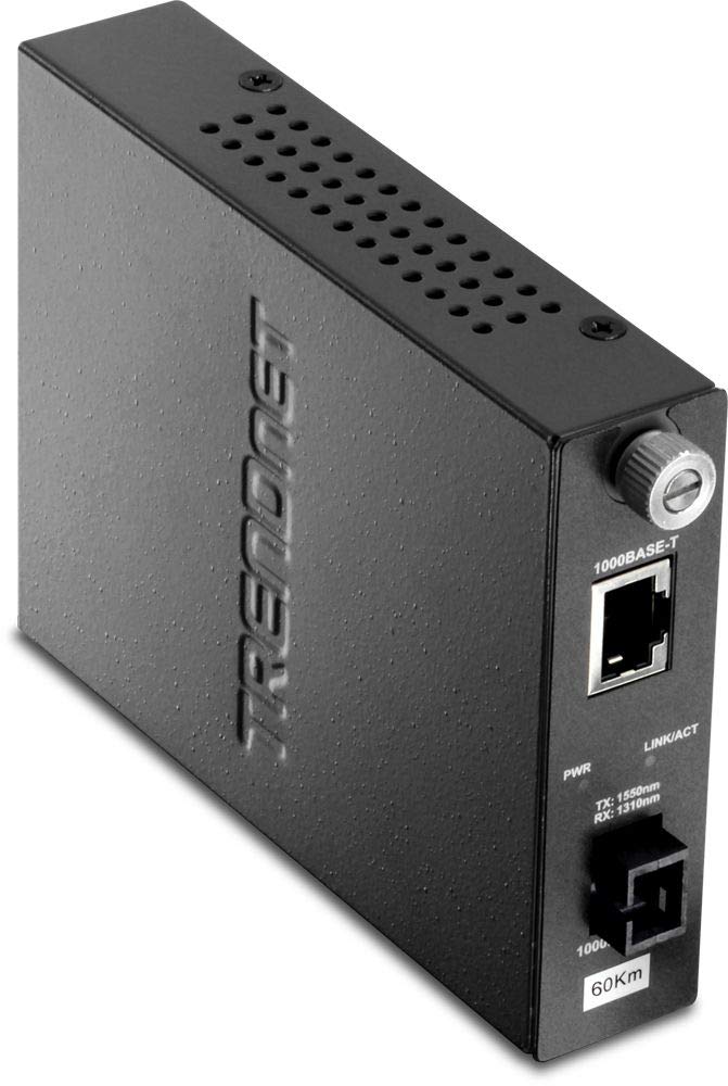 TRENDnet Intelligent Fiber Media Converter 1000Base-T to 1000Base-LX Dual Wavelength Single Mode SC Fiber (60 km / 37.3 miles)Fiber to Ethernet Converter, RJ-45 Port,Lifetime Protection, TFC-1000S60D3
