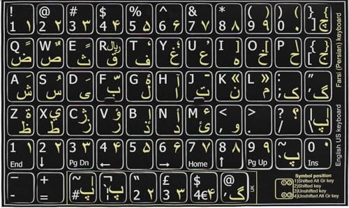 Pegatinas para teclado en persa y inglés US negro miniatura 3