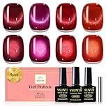 Yueshop Cat Eye Gel Nail Polish Red, 4 Colors Winter Red Series darkred Burgundyred Brightred Glitter Cats Eye Gel Nail Polish Magnetic Soak Off UV gel nail Varnish Creative nail Art DIY at Home, 8ML