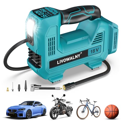 Cordless Tire Inflator Portable Air Compressor Tire Air Pump Compatible With Makita 18V Battery - LIVOWALNY 160PSI Auto Pump with Digital Pressure Gauge for Car Tires, Bicycle, Balloons (Tool Only)