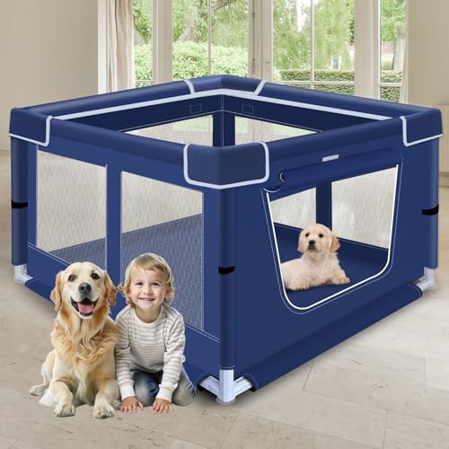 42x42x26 Inches Dog Playpens，Puppy Playpen with Gate for Puppies or Small Dogs, Dog Fence Pet Playpen for Indoor & Outdoor
