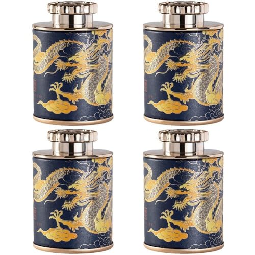 Tsffae 4pcs Dragon Mini Empty Tea Tin Canisters for Household Green Black Tea Sealed Jars - Portable Small Tea Packaging Boxes