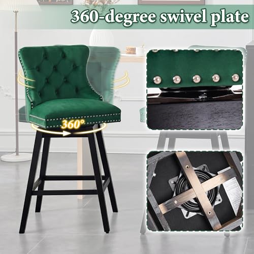 Image of Green Swivel Bar Stools, Velvet Counter Height Bar Stools Set of 6
