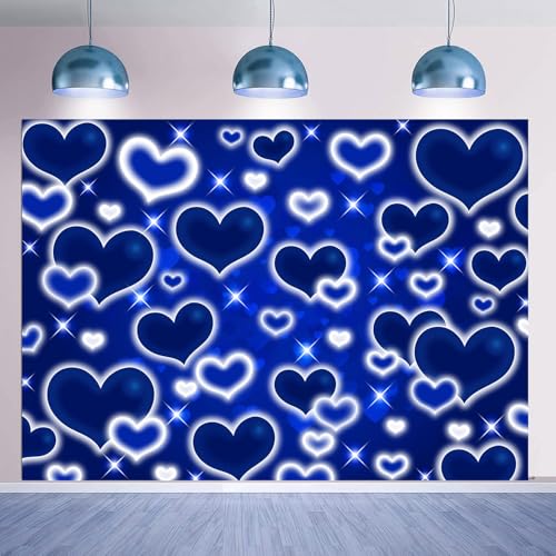 Toile de fond photo cœur bleu Y2K de 25 mètres pour grand décor