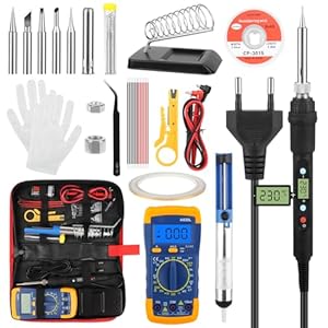 JOPHEK 60W Soldador Estaño, Soldador de Estaño 60W Kit Profesional 20 en 1, Kit Soldadura Eléctrónica Temperatura Ajustable 200-480°C para soldador, Reparación, DIY