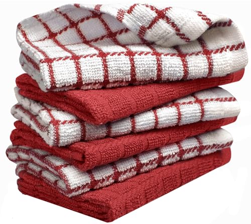 Image of Bumble Dish Cloths (6 Pack) | 12 inch x 12 inch | 100% Cotton Kitchen Towels | 405 GSM | Soft, Highly Absorbent & Durable Dish Towels for Kitchen | Red