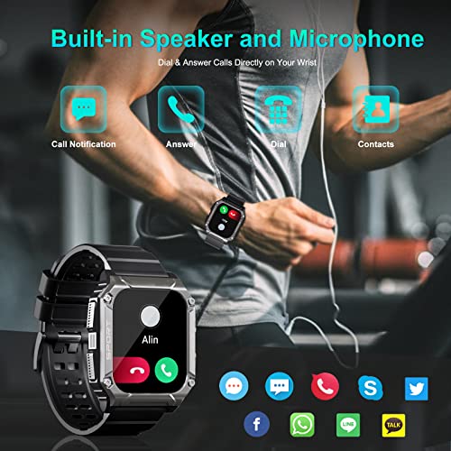 Smart Watch-Military Smart Watches For Men, 2'' Military Watch With Bluetooth Call Ip69 Waterproof Smart Watches Rugged Outdoor Men's Watch For Iphone Android Smartwatch With Heart Rate Monitor #TOP3