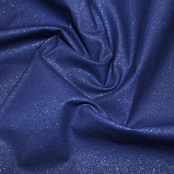 Lujosa tela de algodón azul real con purpurina plateada, 100 % algodón, 110 cm de ancho, 165 g/m² de peso, perfecta para proyectos brillantes