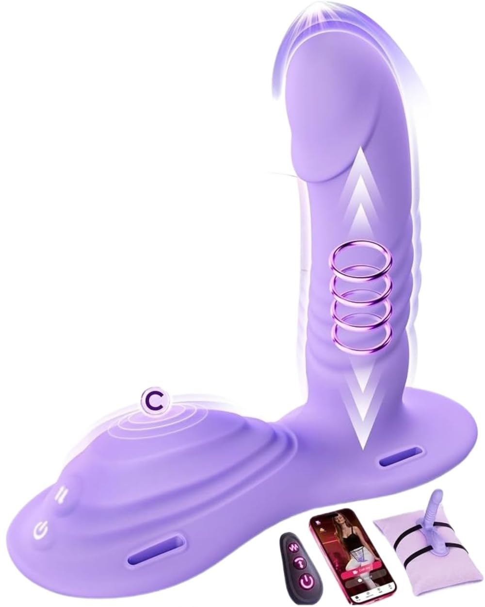 Vibrador para el punto G con mando a distancia y diseño anatómico de 9 modos, fabricado en silicona, resistencia al agua IPX7, base ancha, color lavanda