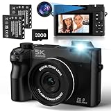 Nsyee Digital Camera, 5K 75MP Vlogging Camera with Dual Lens & Selfie, with WiFi Transfer, 18x Digital Zoom Auto Focus, Compact Camera with 3 Inch Screen, 32GB Card, for YouTube Teens Beginners, Black