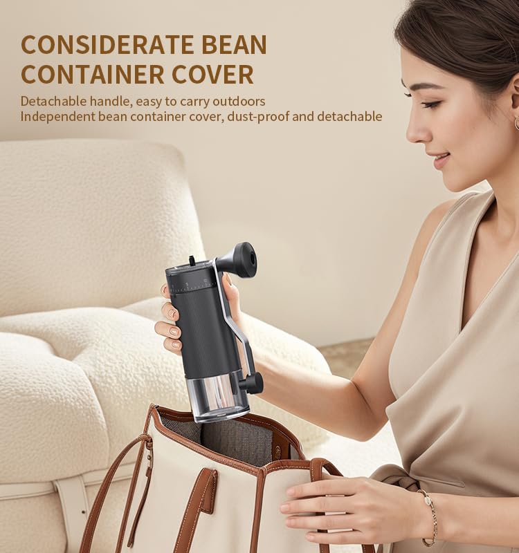 Image of Manual Coffee Grinder Hand Grinder with Ceramic Burr and Glass Jar, 6 Adjustable Settings, for Espresso French Press Pour Over Cold Brew, Portable Travel Coffee Grinder
