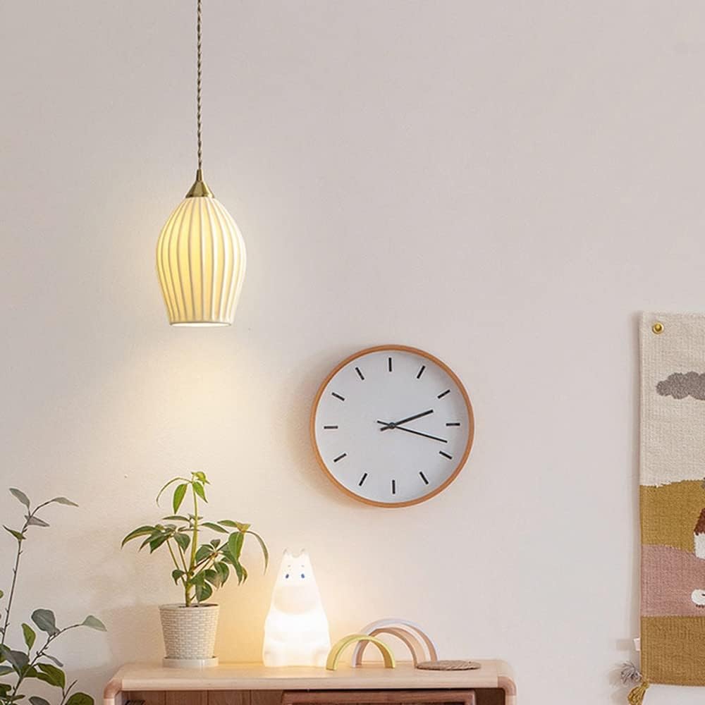 MARURY All Copper Ceramics Pendant Light Modern Single Head Ceramics Chandeliers White Shade Hanging Light for Living Room, Kitchen Island, Hotel,Study Room