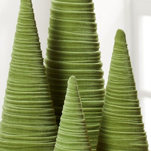 Image of Your Heart's Content Fern Velvet Trees Set of 4, Woodland Nursery Decor, Modern Valentine Decor, Winter Green Mantel Accent, Handcrafted Holiday Entryway, Made in USA (Fern)