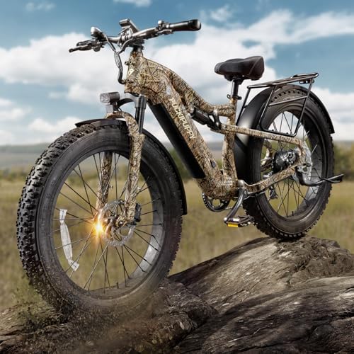 PUCKIPUPPY Electric Bike for Adults 1350W Peak, 48V 20AH Battery Ebike, 26" Fat Tire Full Suspension Electric Mountain Bike, 80 Miles Range, 28 MPH, 8 Speed, Torque Sensor, Labrador Pro
