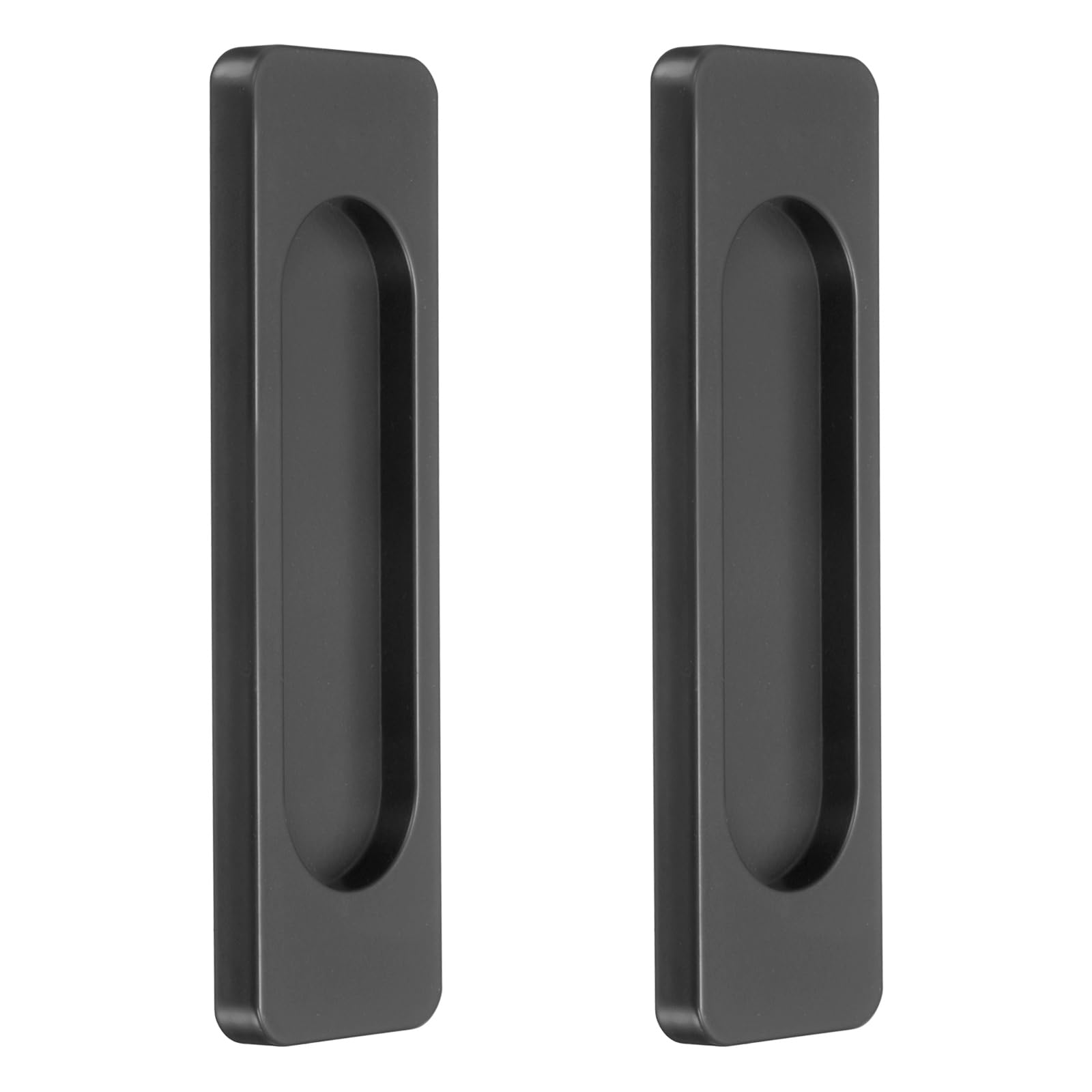 sourcing map 2Pcs Self-Stick Rectangular Sliding Door Pulls, 3.9" Aluminum Alloy Sliding Cupboard Door Handle Finger Push Pulls for Sliding Barn Door Windows Cabinets, Matte Black