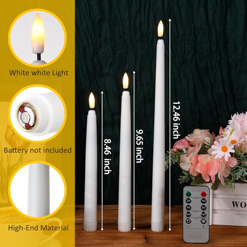 Image of Tuanse 20 Pcs Flickering Flameless Taper Candles Bulk LED Battery Operated Realistic Flame Effect with Remote & Timer Safe No Fire Wax Drip Candles for Wedding Church Home Decor (8.46 inch,White)