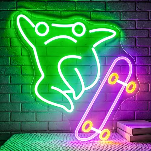 Image of Skateboard Frog Neon Sign for Wall Decor Light Up Sign Led Signs for Room Party Home Wall Decor USB Powered
