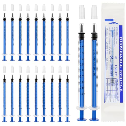OFFCUP Jeringas con tapas, 20pcs 1ml Jeringa de Plástico de calostro sin Aguja, Jeringa de Líquido Reutilizable, Jeringa Pequeña para Laboratorios Científicos Riego Relleno Filtración