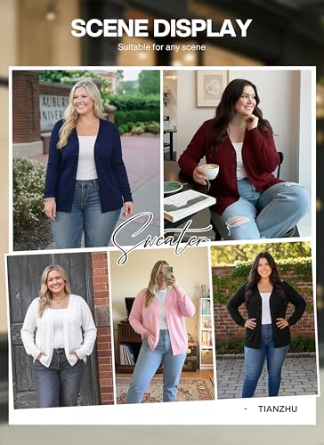 Image of TIANZHU Plus Size Cardigan for Women Button Open Front Long Sleeve V Neck Comfy Lightweight Sweaters XL-4XL