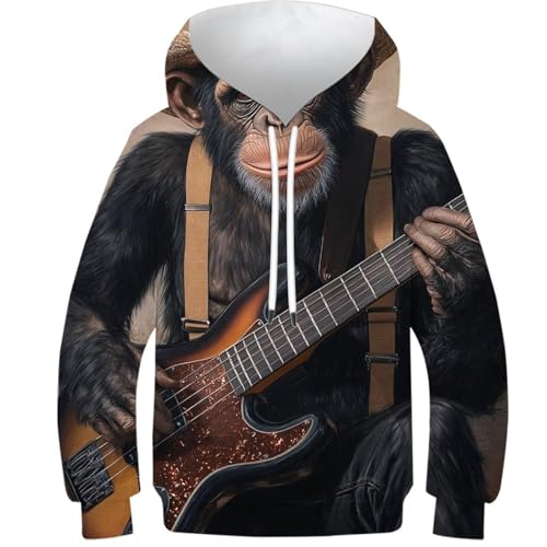 Sweat à capuche enfant 12-14 ans motif singe guitariste pour fille et garçon