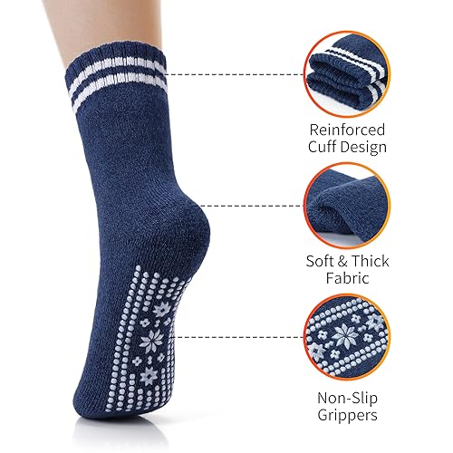 Image of HUGSWEET Thermal Slipper Socks, Anti Slip Hospital Socks Women Winter Soft Warm Cozy Fluffy Plush Grip Socks 4 Pairs