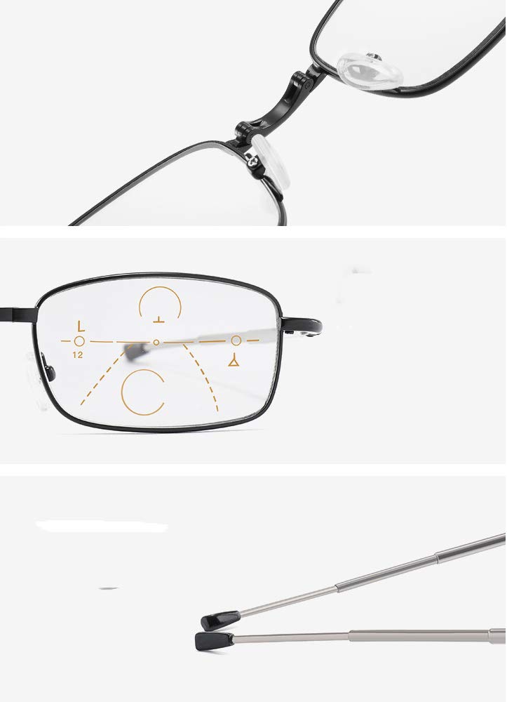 Lesebrille mit Tasche – Faltbare tragbare Lesegeräte für Männer und Frauen – 2-in-1-Sonnenbrille mit Metallrahmen und Lesebrille,Gold,+1.00