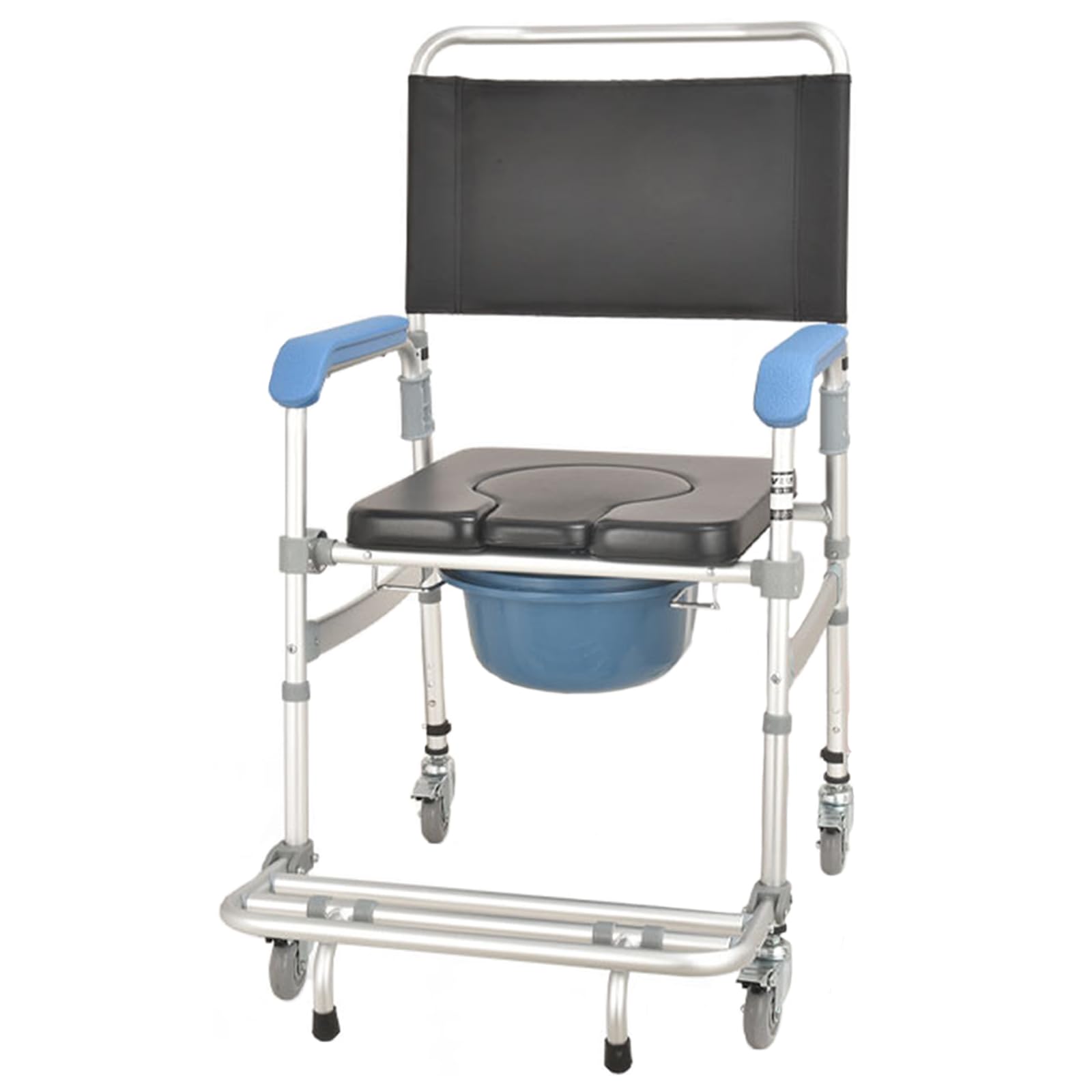 BHGFYXBS Portable Folding Commode Chair With Padded Seat Backrest And Wheels Adjustable Height For Elderly And Disabled Individuals,