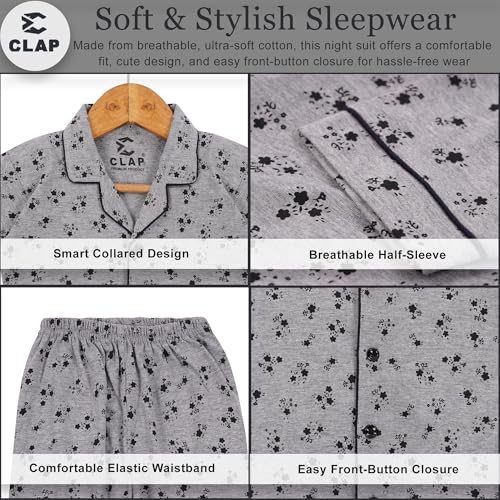 Image of CLAP Kids Cotton Printed Half Sleeves Night Suit