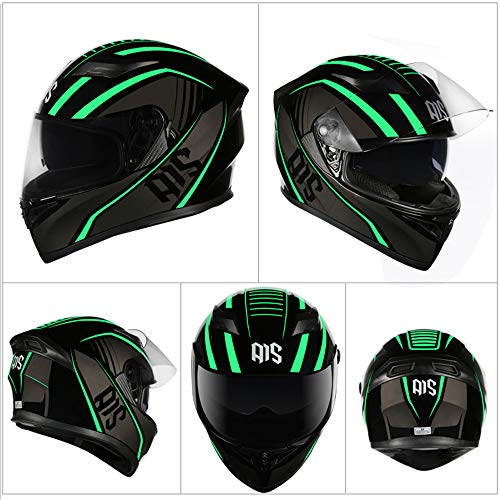 Triperson Full Face Motorcycle Helmet Dot Approved Motorbike Moped Street Bike Racing Crash Helmet, Men And Women (Green And Black - Lens, Medium) #TOP2