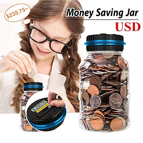 Digital Coin Bank Jar Coin Counter Storage, 1.8L Coin Piggy Saving Bank, Money Saving Box Jar Bank with LCD Battery Coin Counter for Kid Adult Boy Girl As Unique Gift