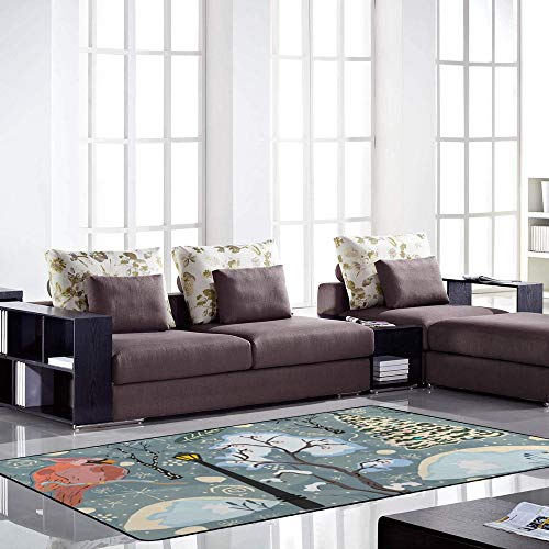 Tapis salon velours corail grand modèle Ruchen motif oiseau cardinal forêt hiver de 152x99 cm - 4