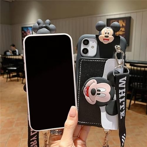Ayvision For Iphone 12 Pro Max Case,Soft Tpu Mickey Minnie Mouse Cute Cartoon Protective Phone Case Cover For Iphone 12 Pro Max 6.7 Inch With Rope Minnie Mouse Women Girls Kids Phone Case Black #TOP3