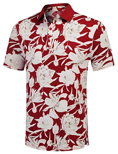 URRU Men's Short Sleeve Polo Shirt Slim Fit Casual Striped T Shirt Wine Red M - Thumbnail 3