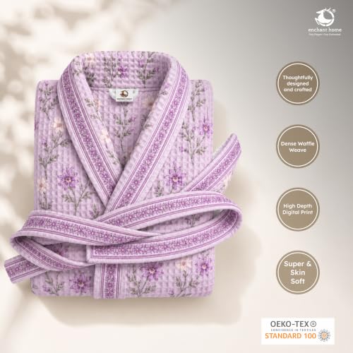 Image of Cotton Waffle Bathrobe for Women and Men, Lightweight Soft Unisex Knee Length Cotton Robe, Premium Comfortable Dressing Gown for Home Loungewear Use and Relaxation Bathrobe
