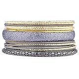 Lux Accessories Hematite Gold Tones Gunmetal Glitter Mesh Diamond Cut Bangle Set
