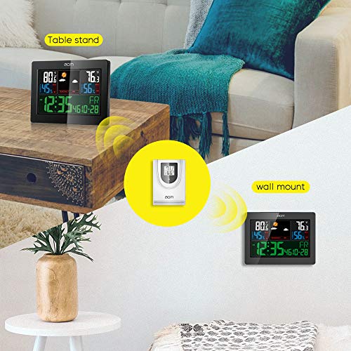 Weather Station Wireless Indoor Outdoor Weather Instruments with Color LCD Screen Thermometer and Moisture Alarm Clock Temperature and Humidity Monitoring for Home and Office