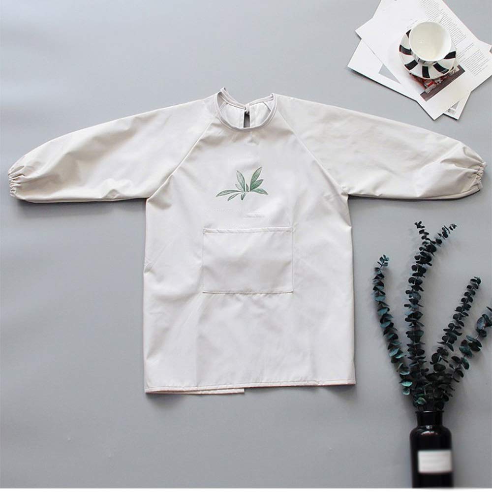 Grembiule alla moda semplice con fiori, per casa, genitori, manica impermeabile, traspirante, grembiule da lavoro per adulti (bianco)