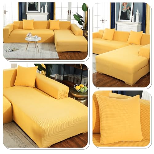 Housse de canapé jaune 1 place en polyester extensible moderne pour salon