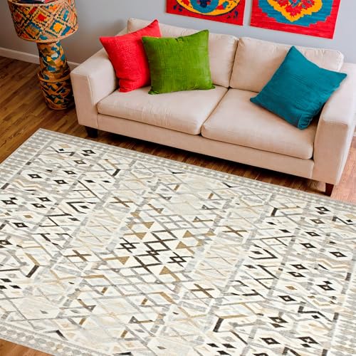 ODIKA Flatwoven High Traffic Area Rug 6x9, Minimalist Patterned Non