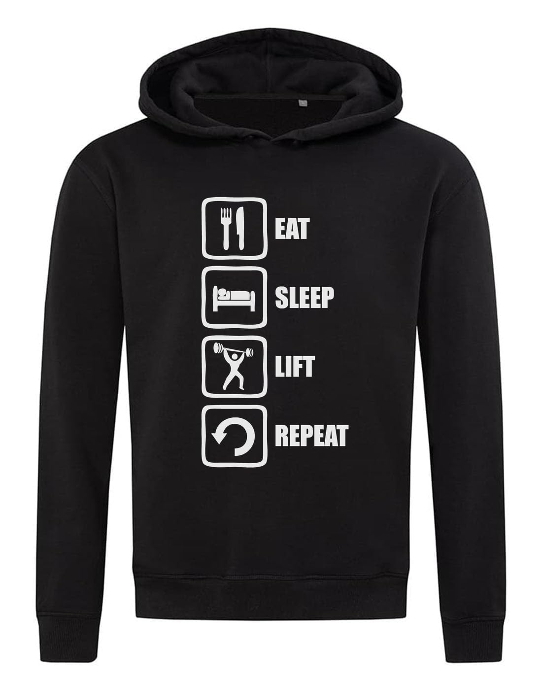 Felpa con cappuccio in misto cotone nero con scritta "Eat Sleep Lift Repeat Weight Lifter"