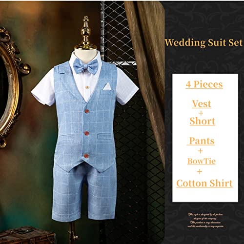 Kissyou Boys Short Suit Summer 4 Pieces Boy Back To School Outfit Vest And Short Pants Set Dress Shirt Wedding Birthday Outfit #TOP1