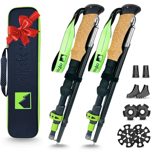 Alpteq Bastoni da trekking pieghevoli in alluminio con manico in sughero, bastoncini da trekking per...