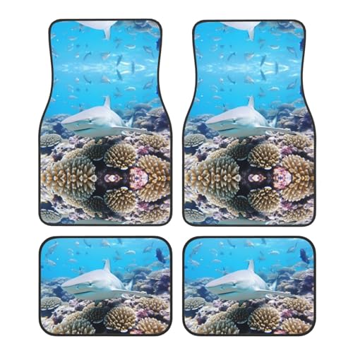 Phayah Shark by Coral Reef Car Floor Mats 4 Pieces Car Carpets Fit for SUV, Vans, Sedans, Trucks All Weather Protection Auto Foot