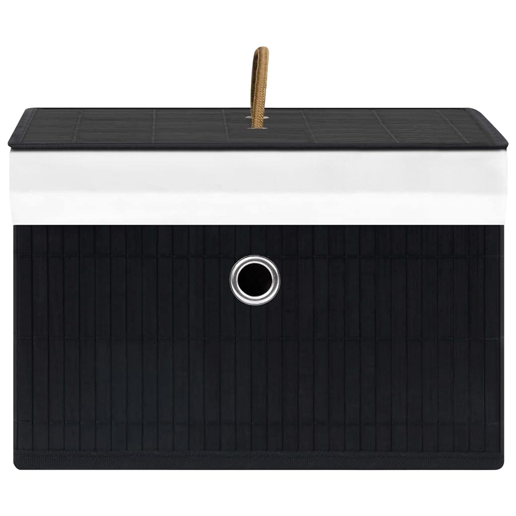 Bambus Aufbewahrungsboxen 4 Stk. Schwarz, faltbare Boxen aus Bambus und gewebtem Stoff mit Öse, ideal für Schals, Socken und Unterwäsche, platzsparend zusammenfaltbar
